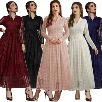 Повседневное сетчатое платье с V-образным вырезом из Европы и Америки для женщин M озеро синий