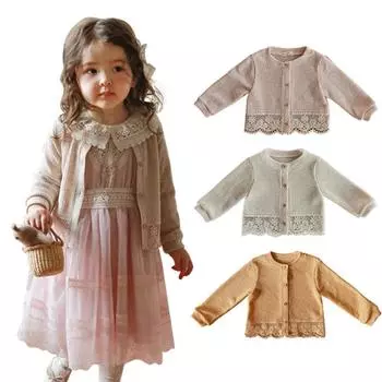 Повседневное солнцезащитное пальто-кардиган, летняя рубашка с кружевными вставками для маленьких девочек, милая детская верхняя одежда для девочек, От 0 до 4 лет 100