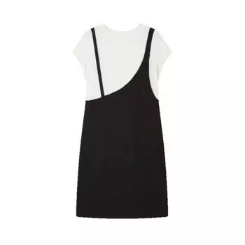 Повседневное стильное платье, летнее, новое, контрастного цвета, платье из двух частей с имитацией плеч S
