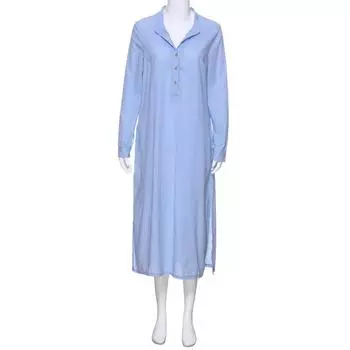 Повседневное свободное винтажное длинное платье для женщин больших размеров с воротником-стойкой Повседневные платья Женское платье-рубашка на пуговицах с длинным рукавом для женщин Мода 24197 S синий