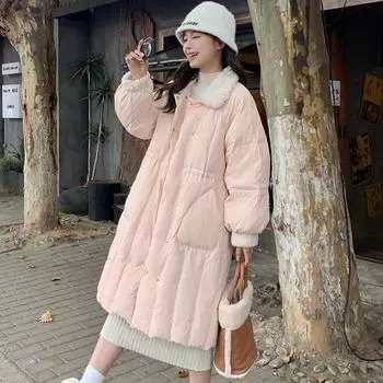 Повседневное свободное зимнее теплое длинное пальто с капюшоном для женщин S хаки