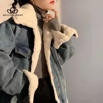 Повседневное толстое теплое синее зимнее пальто, женское новое корейское стильное осеннее джинсовое пальто из овечьей шерсти, зимнее базовое женское пальто S синий