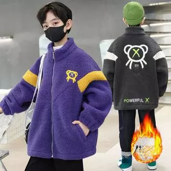 Повседневное утолщенное меховое пальто для мальчиков, зимнее модное пальто для детей одного цвета 110cm