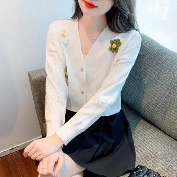 Повседневное вязаное пальто-кардиган для женщин, новинка 2023 года, весна и осень, топ с короткими плечами, тонкая талия, кардиган с длинными рукавами, женский свитер One Size зелёный