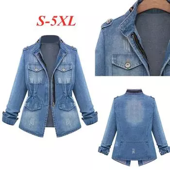 Повседневное женское джинсовое пальто больших размеров с короткой курткой и карманом с цепочкой больших размеров