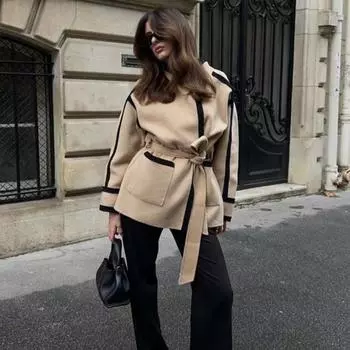 Повседневное женское пальто на шнуровке, кардиган с длинным рукавом, зимняя верхняя одежда, модная элегантная теплая куртка для бега на работу XL хаки