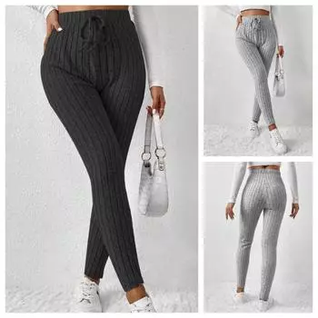 Повседневные эластичные женские леггинсы на шнурке с высокой талией, однотонные дышащие спортивные леггинсы, мягкие и удобные S светло-серый