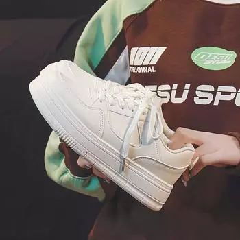 Повседневные белые туфли, женские универсальные туфли, модные туфли на платформе, увеличивающие рост, женские облегающие кроссовки со шнуровкой и круглым носком, уменьшающие возраст 35 белый