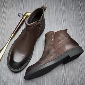 Повседневные ботинки челси мужские, средние, с короткими ботинками, британские ретро-ботинки Martin из кожи, универсальные ботинки из коровьей кожи для мужчин 38