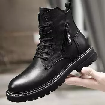 Повседневные ботинки из натуральной кожи для мужчин, зимние ботинки класса люкс, высококачественные нескользящие ботинки по щиколотку для мотоциклов и лодок 38