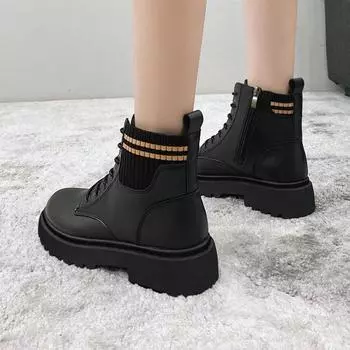 Повседневные ботинки Martin из натуральной мягкой кожи, короткие ботинки, новые осенне-зимние стили, толстая подошва, нескользящая, повседневная, универсальная обувь на шнуровке для женщин 35 чёрный