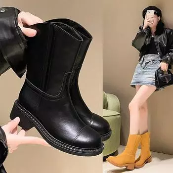 Повседневные ботинки на толстой подошве, универсальные рыцарские сапоги до середины голени, женские, модные и удобные 35 верблюд