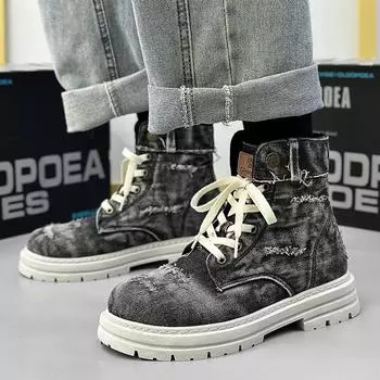 Повседневные ботинки с толстой подошвой, винтажные ковбойские сапоги в стиле вестерн, дышащие, удобные, универсальные мужские ботинки с высоким верхом 38 белый