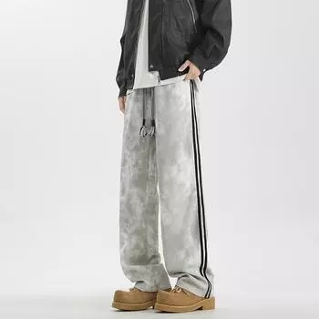 Повседневные брюки Американские брюки Мужские Весенние Новые Свободные Прямые Универсальные M серый