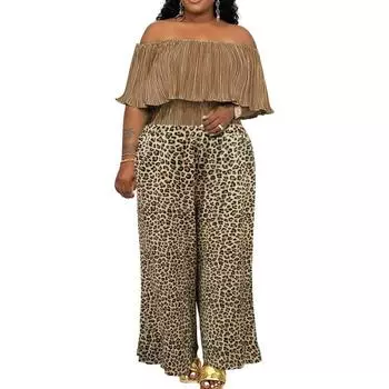 Повседневные брюки больших размеров, женские эластичные широкие брюки с леопардовым принтом и высокой посадкой, слегка эластичные XL