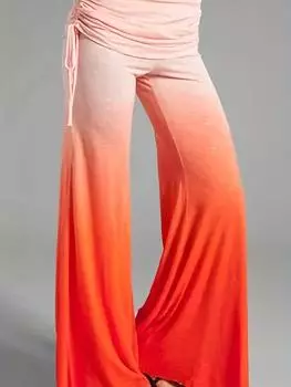 Повседневные брюки больших размеров, женские расклешенные брюки с принтом омбре и завязками на талии, со складками и рюшами XL оранжевый