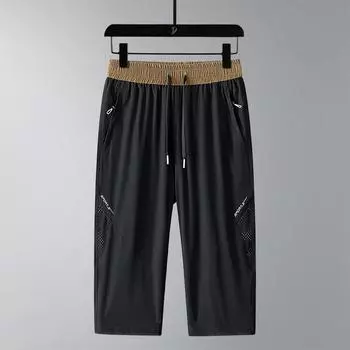 Повседневные брюки большого размера, мужские укороченные брюки из ледяного шелка, мужская свободная верхняя одежда с принтом, шорты, прямые укороченные брюки 8XL