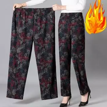 Повседневные брюки большого размера Женские длинные свободные брюки Брюки с высокой талией Брюки с эффектом старения Весенние/осенние брюки Цветочные брюки Женские эластичные брюки XL