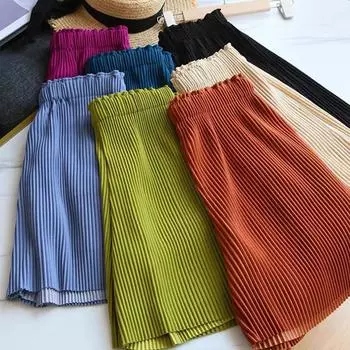 Повседневные брюки-четвертинки с высокой талией и оборками, прямые широкие брюки One Size бежевый