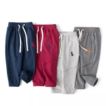 Повседневные брюки для мальчиков, однотонные детские спортивные брюки с динозавром 90cm темно-синий