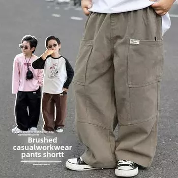 Повседневные брюки для мальчиков осень 2024 г.: Свободный покрой в корейском стиле с большими карманами 90 cm