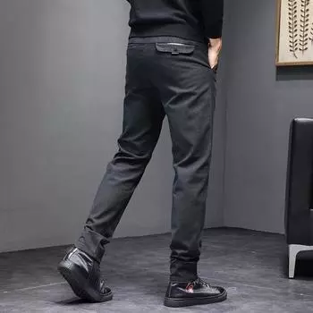 Повседневные брюки для мужчин: облегающие, маленькие прямые брюки, матовые, толстые, не скатывающиеся, простые и атмосферные весенние мужские повседневные брюки 28