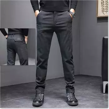 Повседневные брюки для мужчин: Облегающие, прямые, матовые, плотные, не скатывающиеся, простые и атмосферные весенние мужские повседневные брюки 28