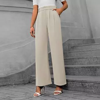 Повседневные брюки для поездок на работу с высокой талией, свободные прямые длинные широкие брюки для женщин XS чёрный