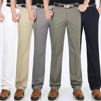 Повседневные брюки из хлопка для мужчин среднего и пожилого возраста, летние тонкие прямые свободные брюки с высокой талией, брюки для мужчин среднего возраста с завышенной талией 29