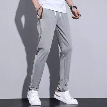 Повседневные брюки из ледяного шелка, мужские мягкие свободные прямые шелковые брюки с эластичной резинкой на талии, гладкие ультратонкие быстросохнущие спортивные штаны для папы 28
