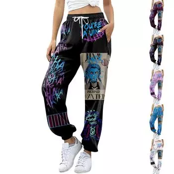 Повседневные брюки-клеш в стиле аниме для дома, повседневные спортивные брюки для йоги с однотонным рисунком L чёрный
