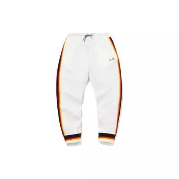 Повседневные брюки Li Ning с полосатым принтом и логотипом, на завязках, с манжетами, мужские низы, белые AKLQ825-1 XS