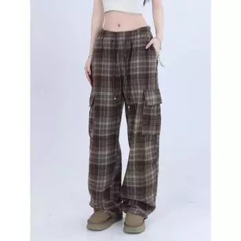 Повседневные брюки Maillard из шерстяной ткани в клетку в стиле ретро, женские, весна-осень, новые свободные прямые широкие брюки для мытья полов S