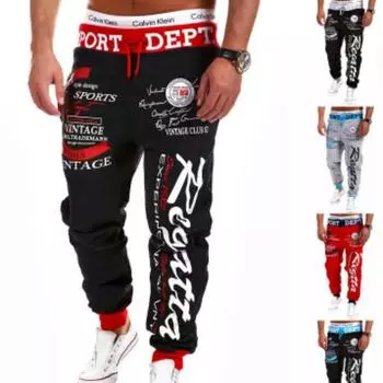 Повседневные брюки мужские эластичный пояс на шнурке с буквенным принтом свободные спортивные штаны мужские брюки в стиле хип-хоп XXXXL чёрный