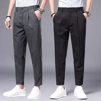 Повседневные брюки, мужские девять прямых тонких весенне-осенних деловых мужских брюк, летние брюки 28 чёрный