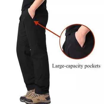 Повседневные брюки мужские весенне-осенние хлопковые брюки-карго большие спортивные брюки свободные прямые мужские рабочие брюки с эластичной резинкой на талии M чёрный