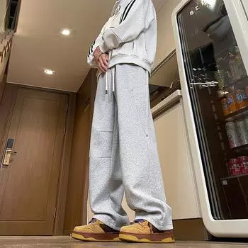 Повседневные брюки мужские весенние новые свободные большого размера тонкие спортивные простые брюки широкие от бедра M серый