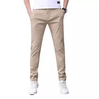 Повседневные брюки, мужские весенние тонкие эластичные длинные брюки, корейские деловые мужские прямые брюки 38 чёрный