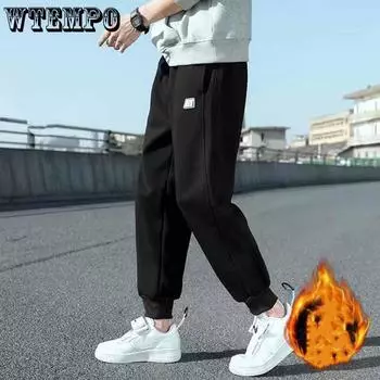 Повседневные брюки, мужские зимние свободные спортивные брюки, мужские брюки на шнурке с принтом, брюки больших размеров XXXL чёрный