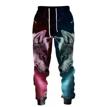 Повседневные брюки с 3D принтом волка, мужская спортивная одежда, длинные брюки, мужские уличные спортивные штаны, мужские брюки в стиле хип-хоп M
