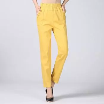 Повседневные брюки с эластичной резинкой на талии, эластичные хлопковые женские брюки, прямые летние тонкие свободные брюки большого размера XXXXXL белый
