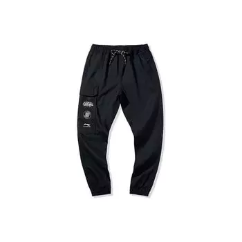 Повседневные брюки с логотипом Li Ning и большими карманами, манжетами, мужские, черные AKXQ001-1 M