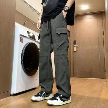 Повседневные брюки с несколькими карманами, мужские весенние повседневные брюки с эластичной резинкой на талии M армия зеленый