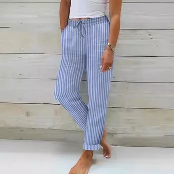 Повседневные брюки с полосатым принтом Трендовые летние спортивные брюки Фитнес-брюки для бега L синий
