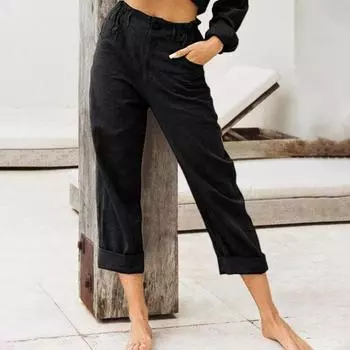 Повседневные брюки с высокой талией и пуговицами на молнии, однотонные свободные брюки прямого кроя с карманами XL чёрный