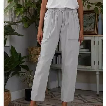 Повседневные брюки с высокой талией и завязками на шнурке, с карманами, модные фиолетовые свободные прямые брюки, женские однотонные укороченные Spodnie 26274 S орион