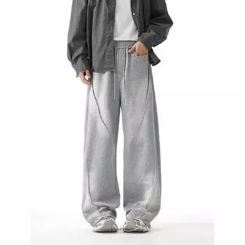 Повседневные брюки в американском стиле из плотной ткани, мужские спортивные брюки Cleanfit Design на весну и осень, свободные универсальные брюки с драпировкой S чёрный