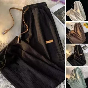 Повседневные брюки в рубчик, универсальные быстросохнущие мужские брюки из ледяного шелка для бега для фитнеса XXXL чёрный