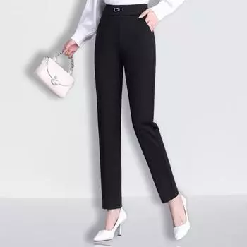 Повседневные брюки женские летние длинные брюки осенние женские маленькие черные с высокой талией средней длины женские драпированные M (recommended weight 90-52.5 kg) чёрный