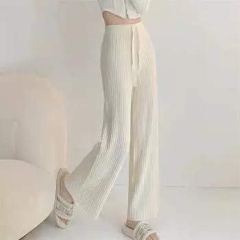 Повседневные брюки женские с высокой талией и тонкими мягкими вощеными трикотажными брюками, свободные и вертикальные широкие брюки со шнуровкой для мытья полов One size